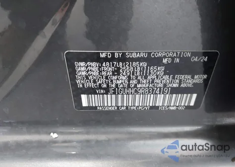 2024 Subaru Impreza Rs 5-Door из США, поврежденный, VIN JF1GUHHC9R8374191